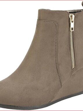 Faux Suede Low Wedge Ankle Boots with Side Zipper